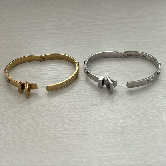 michael kors silver and gold buckle bangles - set of 2 - Picture 2 of 4